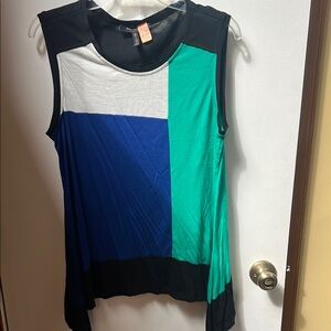 BCBGMaxazaria Colorblock Sleeveless Top - Black, Blue, Green M